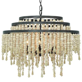 Crystorama Poppy 6-Light Chandelier with Natural Wood Beads Crystals
