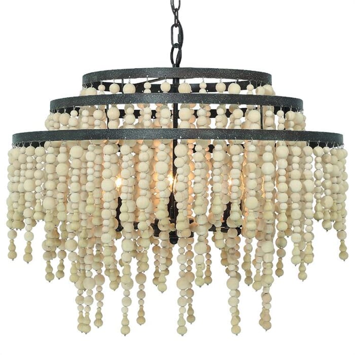 Crystorama Poppy 6-Light Chandelier with Natural Wood Beads Crystals Crystorama Poppy 6-Light Chandelier with Natural Wood Beads Crystals