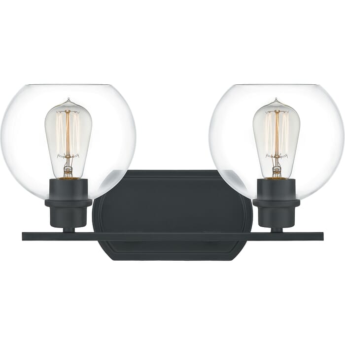 Quoizel Pruitt 2-Light 17" Bathroom Vanity Light in Matte Black Quoizel Pruitt 2-Light 17" Bathroom Vanity Light in Matte Black