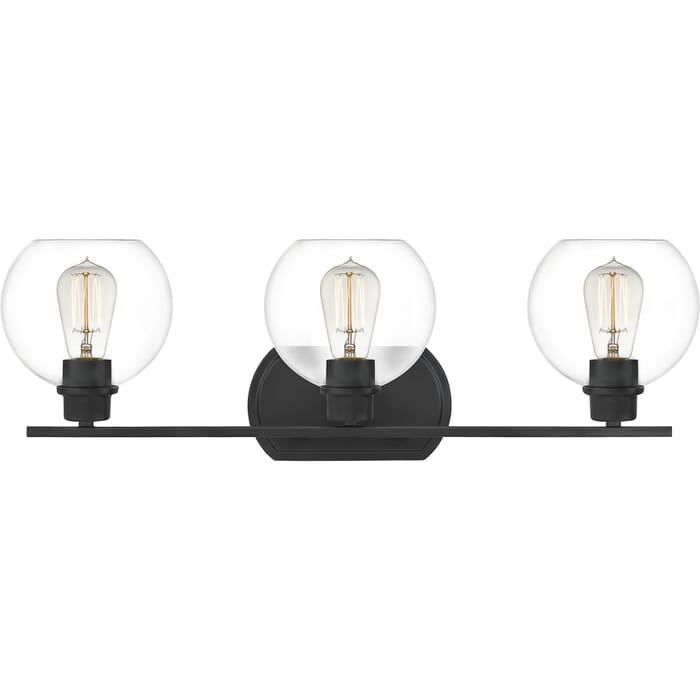Quoizel Pruitt 3-Light 26" Bathroom Vanity Light in Matte Black Quoizel Pruitt 3-Light 26" Bathroom Vanity Light in Matte Black