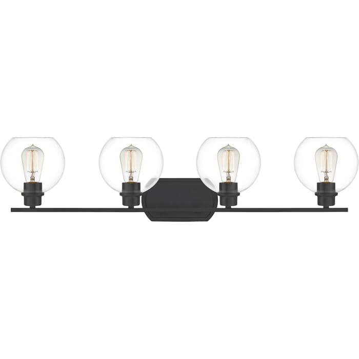 Quoizel Pruitt 4-Light 36" Bathroom Vanity Light in Matte Black Quoizel Pruitt 4-Light 36" Bathroom Vanity Light in Matte Black