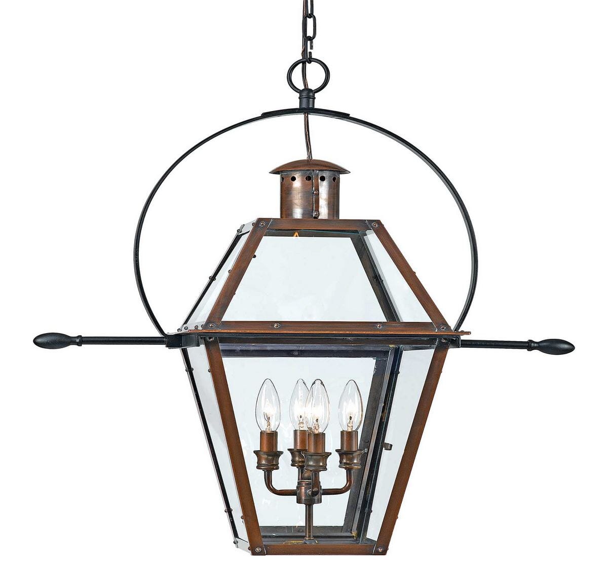 Copper outdoor outlet hanging lantern