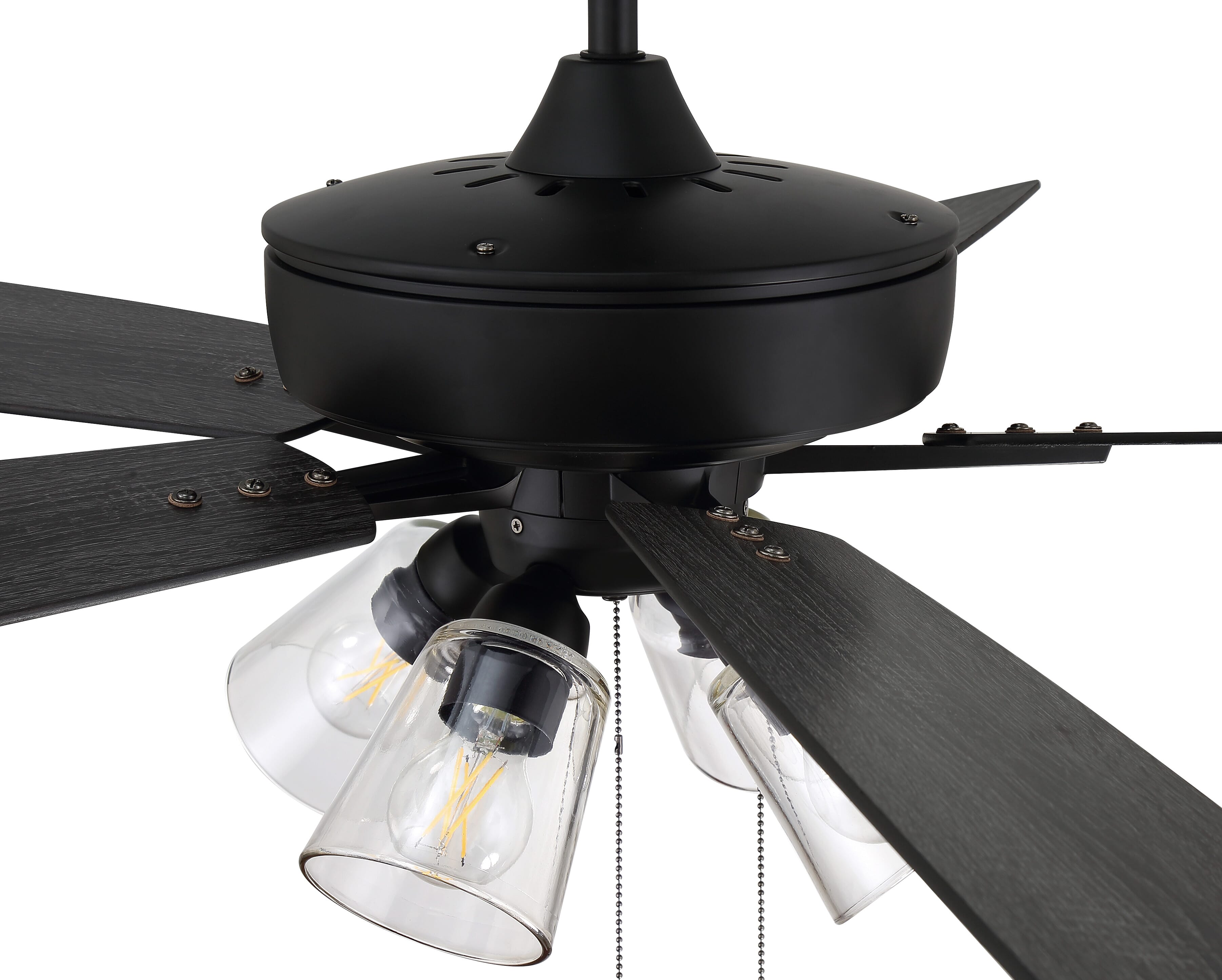 Craftmade Super Pro 104 Clear 4 Light Kit 60-in Flat Black Indoor Downrod  or Flush Mount Ceiling Fan with Light (5-Blade)