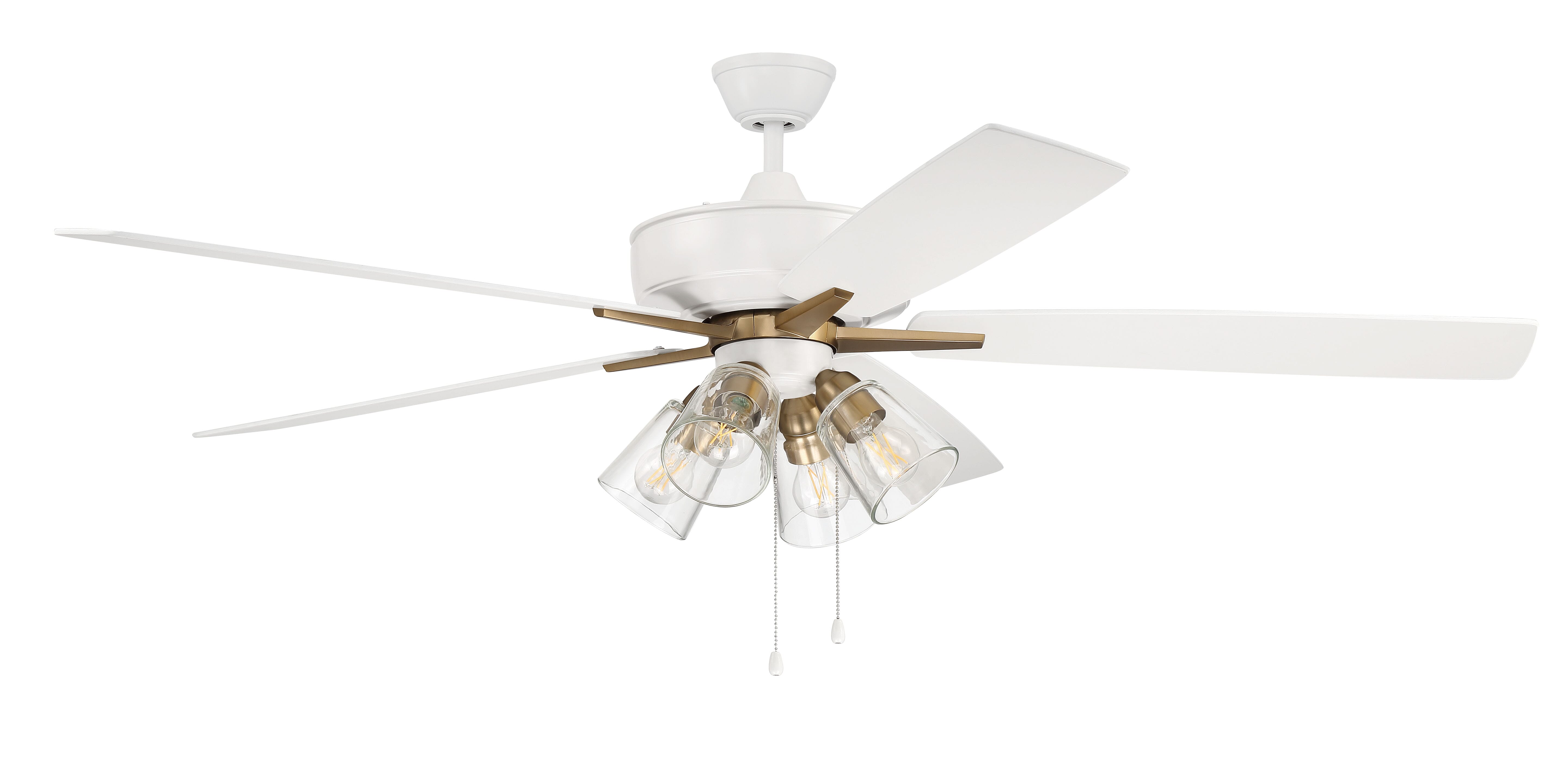 Craftmade Super Pro fan 4-Light Ceiling Fan with Blades Included in White with Satin Brass