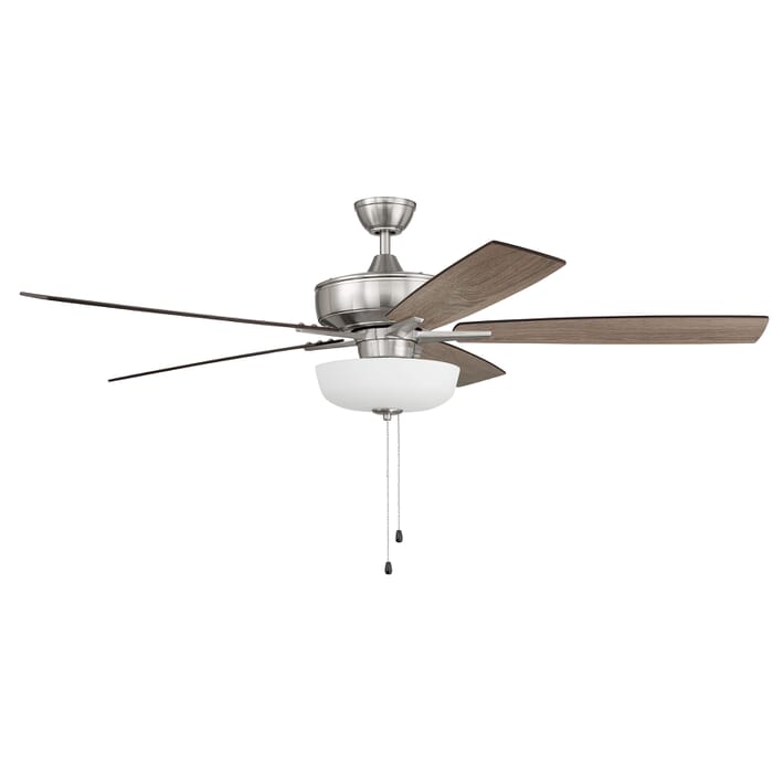 Craftmade Super Pro 111 White Bowl Light Kit 3-Light Indoor Ceiling Fan in Brushed Polished Nickel Craftmade Super Pro 111 White Bowl Light Kit 3-Light Indoor Ceiling Fan in Brushed Polished Nickel