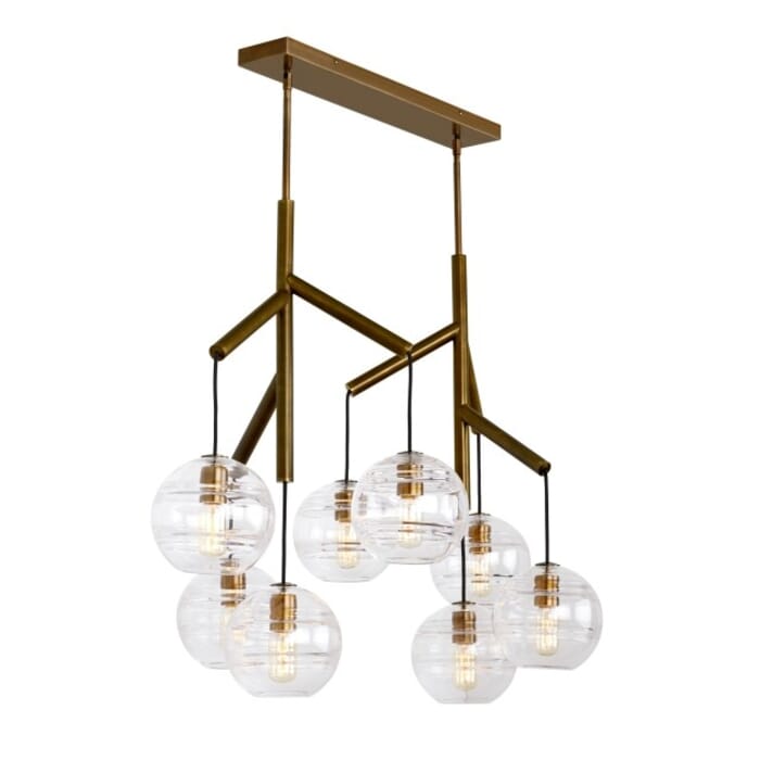 Tech Sedona 8-Light 2700K LED Contemporary Chandelier in Aged Brass and Clear Tech Sedona 8-Light 2700K LED Contemporary Chandelier in Aged Brass and Clear