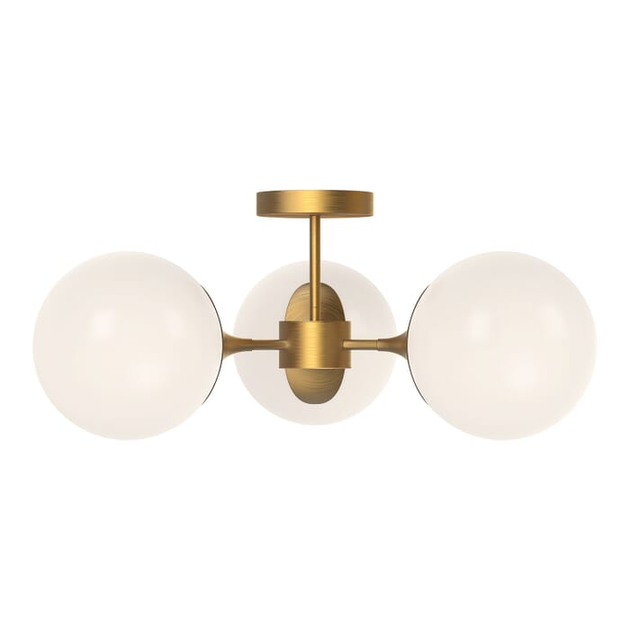 Nouveau 3-Light Semi-Flush Mount in Aged Gold with Opal Glass Nouveau 3-Light Semi-Flush Mount in Aged Gold with Opal Glass