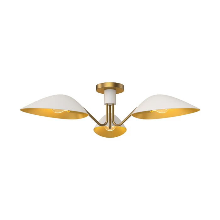 Oscar 3-Light Semi-Flush Mount in Aged Gold with White Oscar 3-Light Semi-Flush Mount in Aged Gold with White