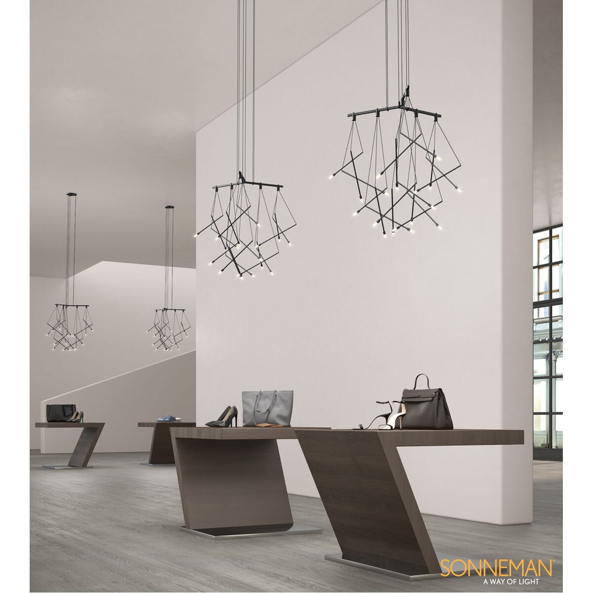 Sonneman Suspenders 15-Light Pendant Light in Satin Black