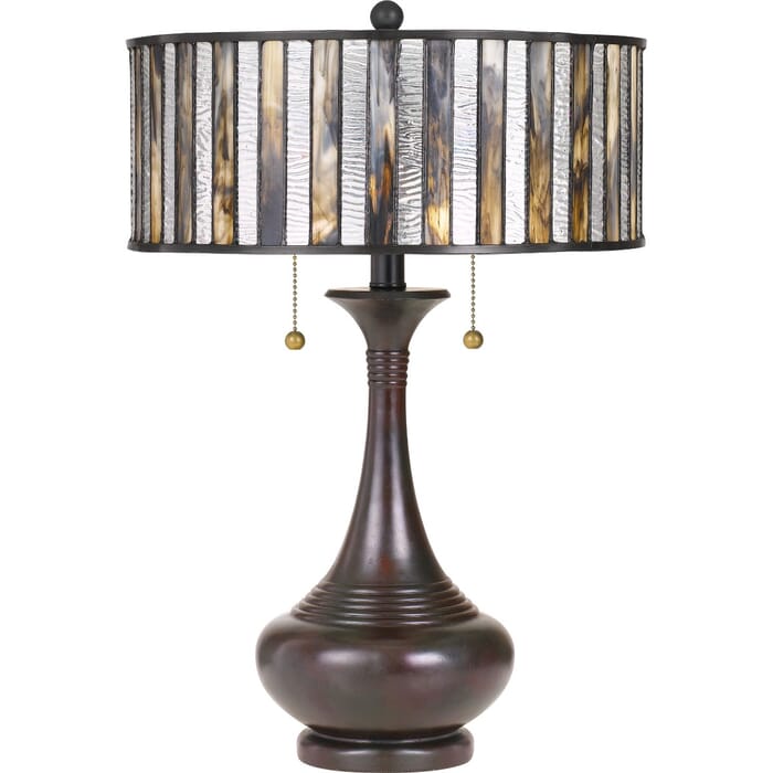 Quoizel Roland Tiffany Table Lamp in Valiant Bronze Quoizel Roland Tiffany Table Lamp in Valiant Bronze