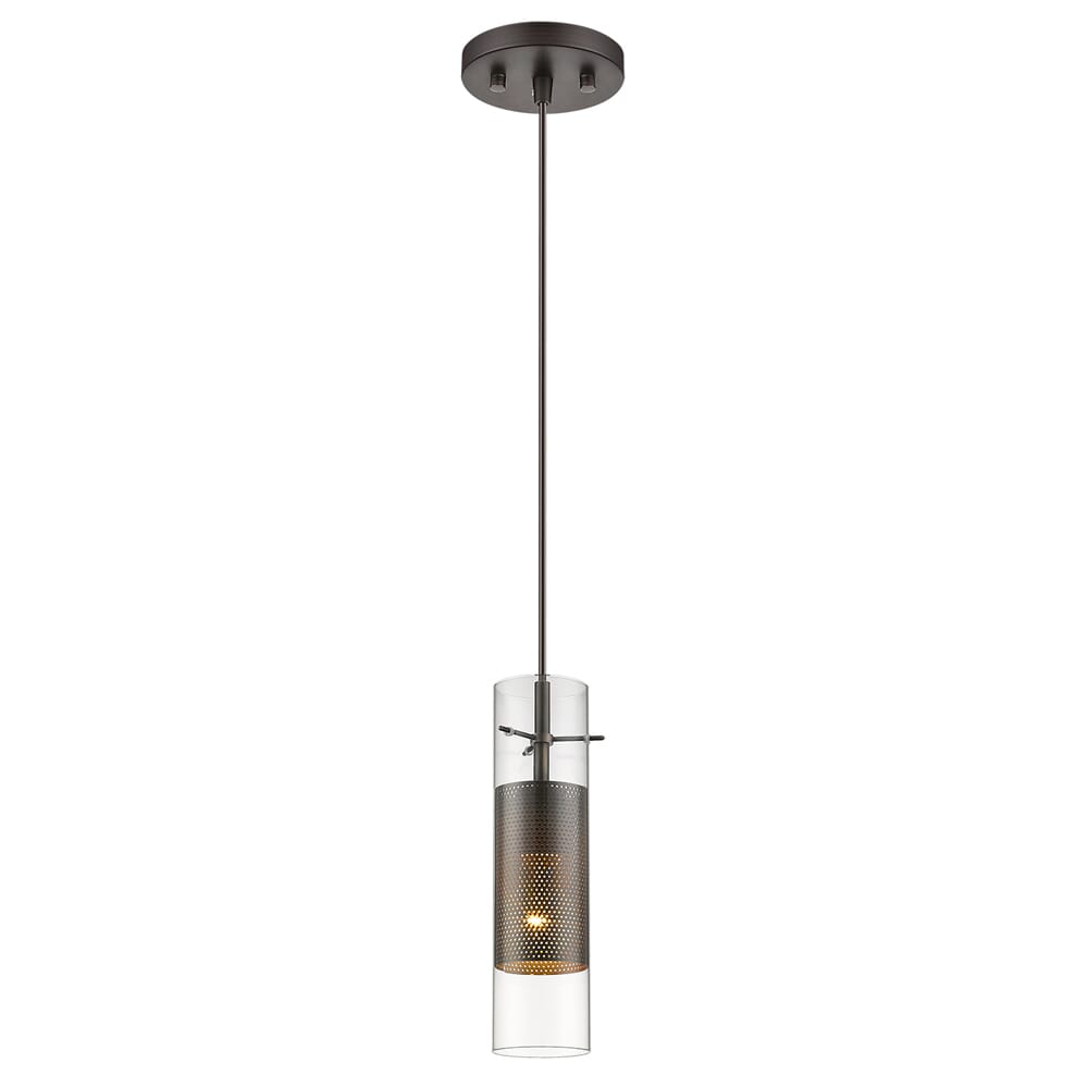 Scope 1-Light Antique Bronze Pendant Double Glass and Mesh Shade