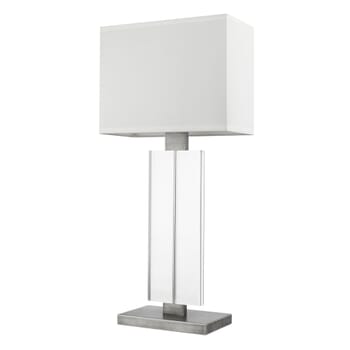 Shine 1-Light Acrylic And Hand Painted Weathered Pewter Table Lamp With Off-White Shantung Shade