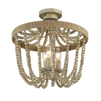 Trade Winds Rustic 3-Light Ceiling Light in Natural Wood with Rope
