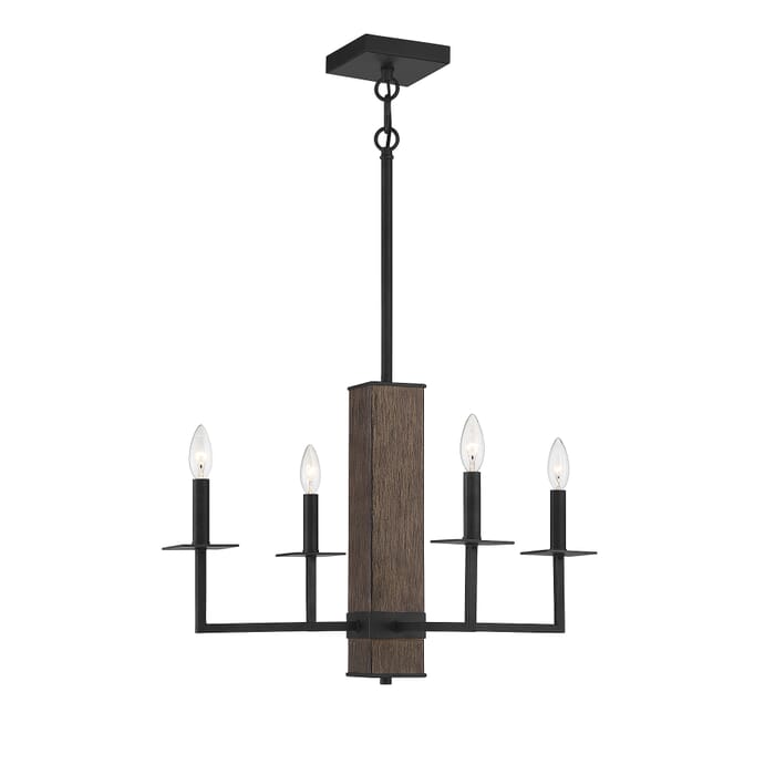 Meridian Weald 4-Light Chandelier in Bronze + Wood Grain Meridian Weald 4-Light Chandelier in Bronze + Wood Grain