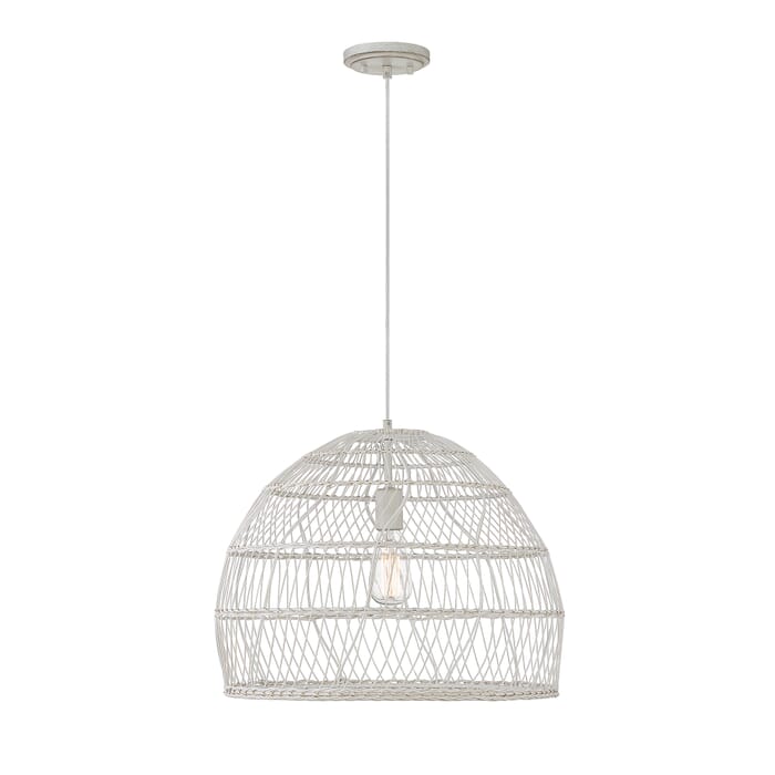 Trade Winds Lighting 1-Light Pendant Light In White Rattan With A White Socket Trade Winds Lighting 1-Light Pendant Light In White Rattan With A White Socket