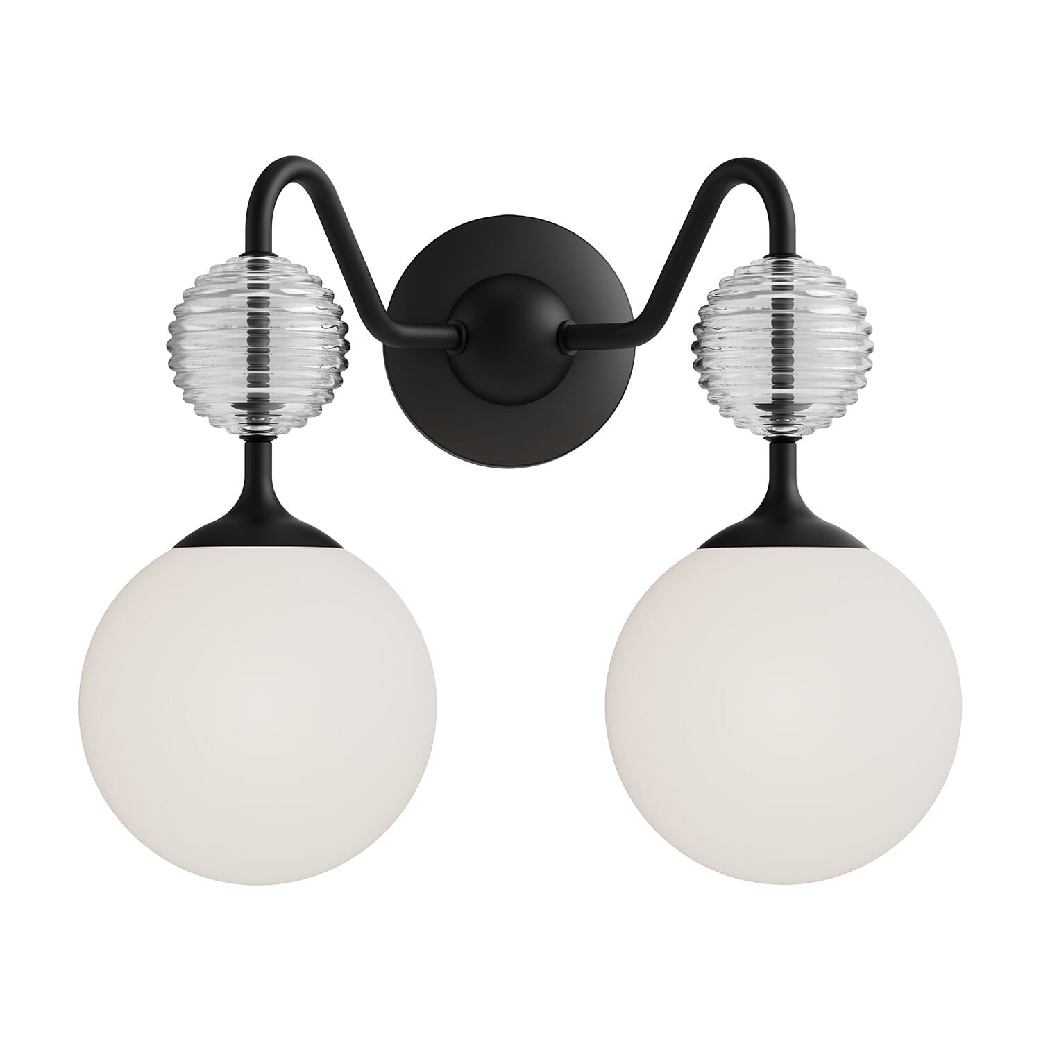Celia 2-Light Bathroom Vanity Light in Matte Black with Opal Glass