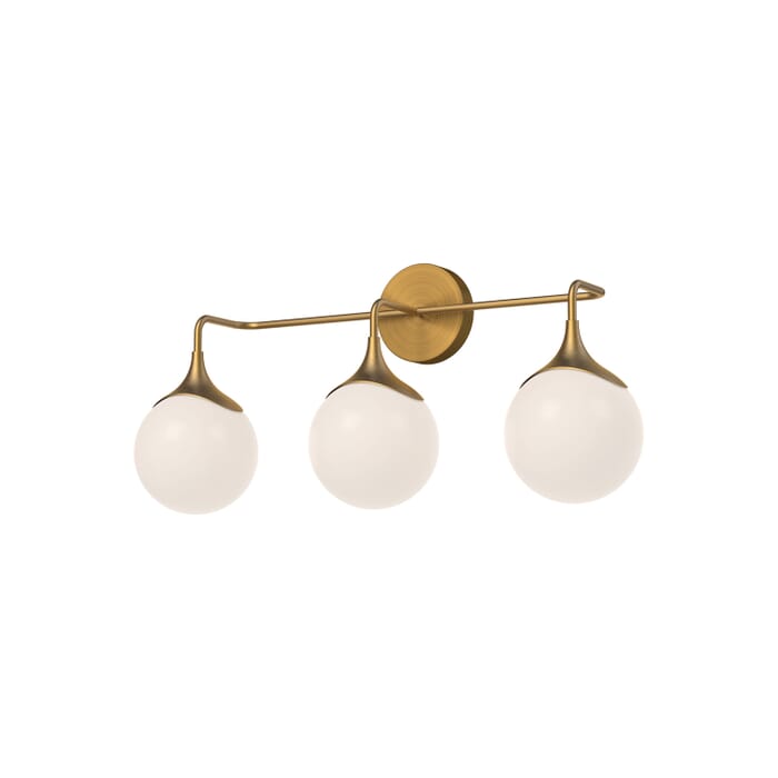 Nouveau 3-Light Bathroom Vanity Light in Aged Gold with Opal Glass Nouveau 3-Light Bathroom Vanity Light in Aged Gold with Opal Glass