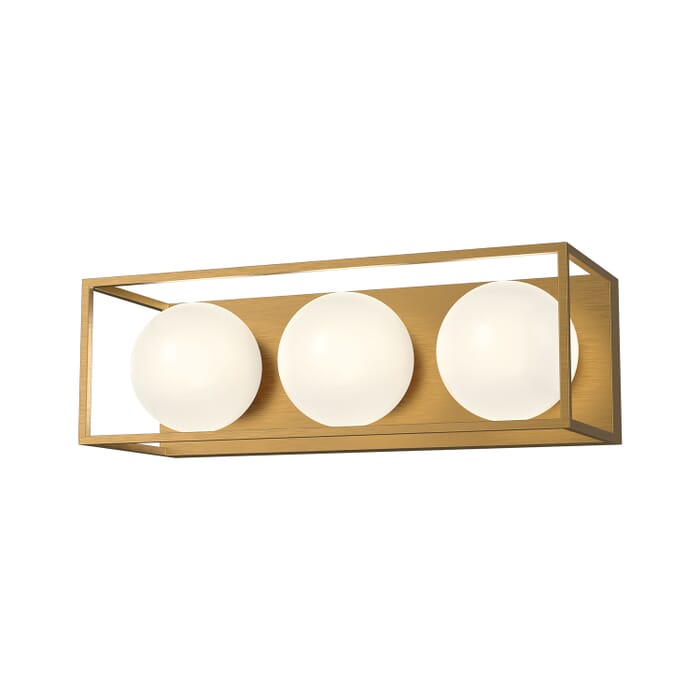 Amelia 3-Light Bathroom Vanity Light in Aged Gold with Opal Glass Amelia 3-Light Bathroom Vanity Light in Aged Gold with Opal Glass