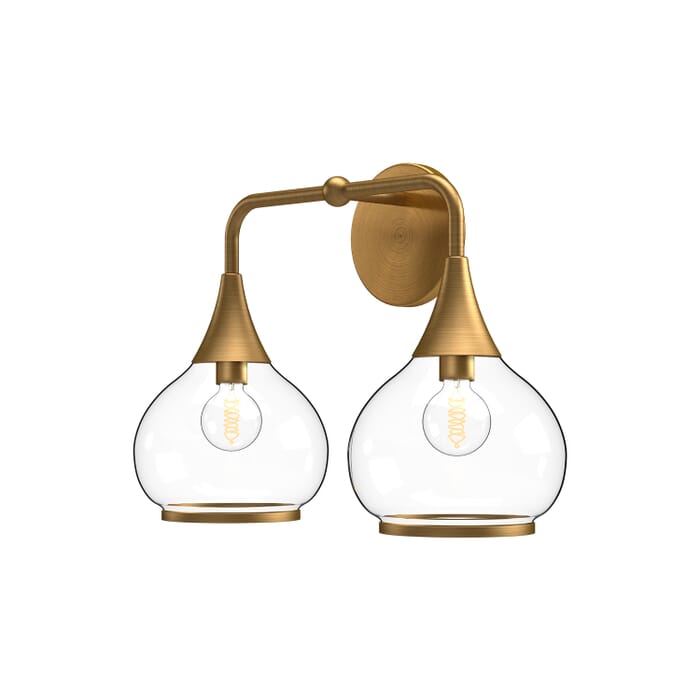 Hazel 2-Light Bathroom Vanity Light in Aged Gold with Clear Glass Hazel 2-Light Bathroom Vanity Light in Aged Gold with Clear Glass