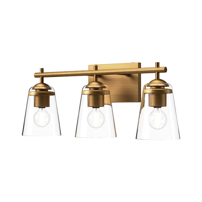 Addison 3-Light Bathroom Vanity Light in Aged Gold with Clear Glass Addison 3-Light Bathroom Vanity Light in Aged Gold with Clear Glass