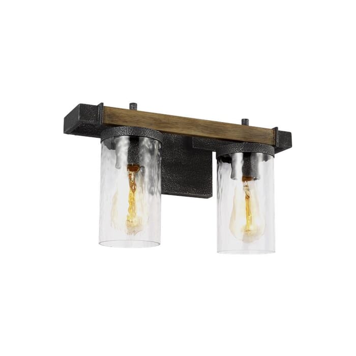Generation Lighting Feiss Angelo 2-Light Bathroom Vanity Light in Distressed Weathered Oak And Slate Grey Metal Generation Lighting Feiss Angelo 2-Light Bathroom Vanity Light in Distressed Weathered Oak And Slate Grey Metal