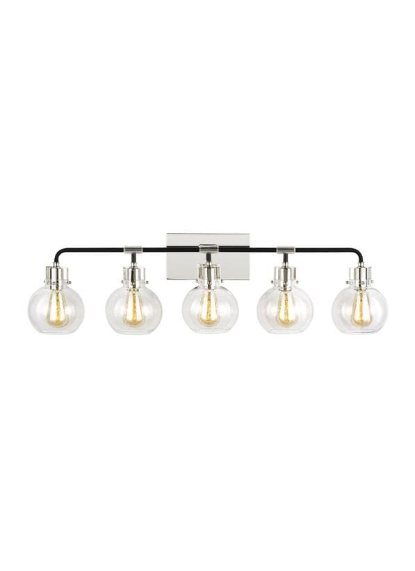 Generation Lighting Clara 5-Light Bathroom Vanity Light in Polished Nickel And Textured Black by Sean Lavin