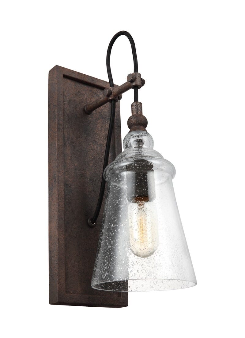 Generation Lighting Loras Rustic Seeded Glass Wall Sconce in Dark Weathered Iron