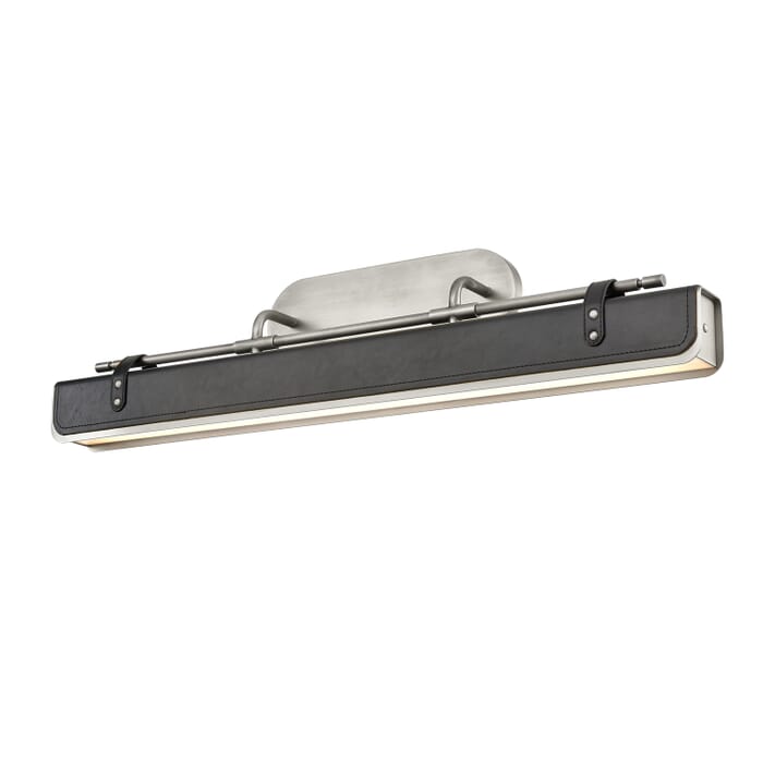 Alora Valise Bathroom Vanity Light in Aged Nickel And Tuxedo Leather Alora Valise Bathroom Vanity Light in Aged Nickel And Tuxedo Leather