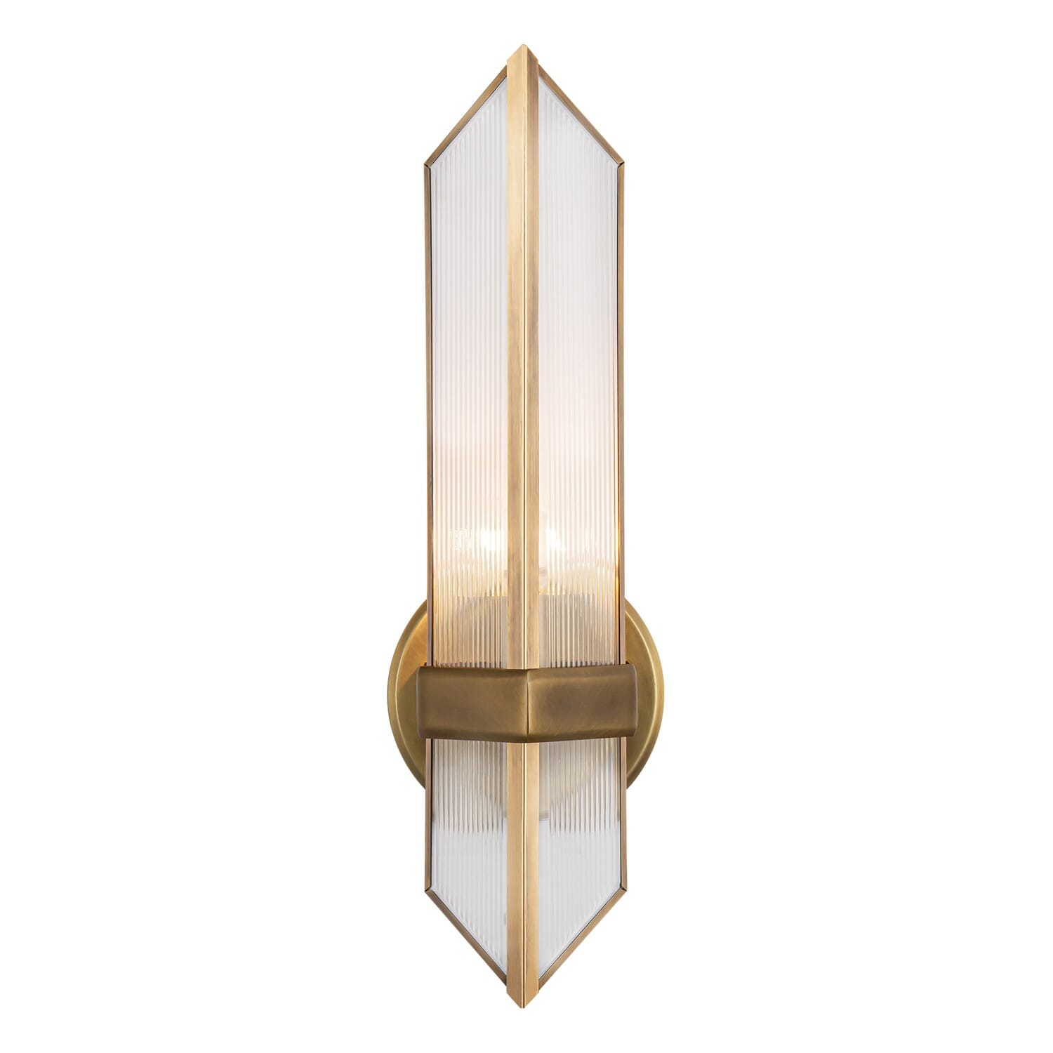 Cairo 1-Light Wall Sconce in Vintage Brass with Clear Ribbed Glass