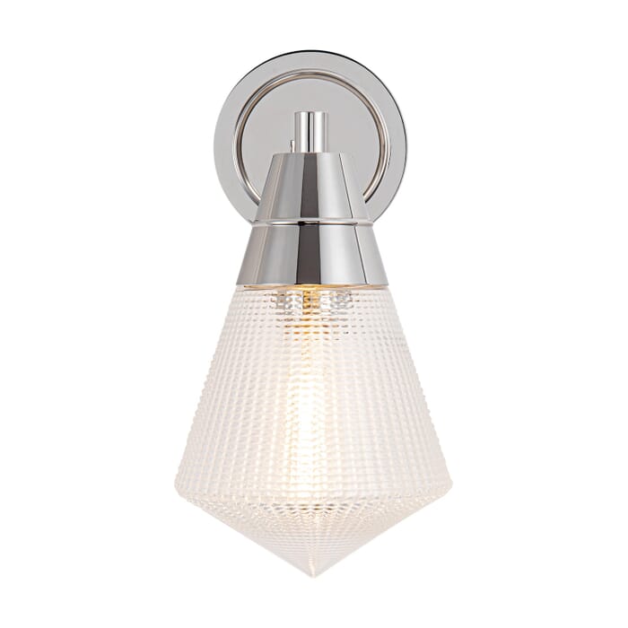 Willard 1-Light Wall Sconce in Polished Nickel with Clear Prismatic Glass Willard 1-Light Wall Sconce in Polished Nickel with Clear Prismatic Glass