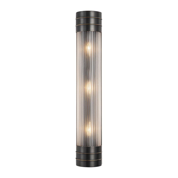 Willard 3-Light Bathroom Vanity Light in Urban Bronze with Clear Prismatic Glass Willard 3-Light Bathroom Vanity Light in Urban Bronze with Clear Prismatic Glass