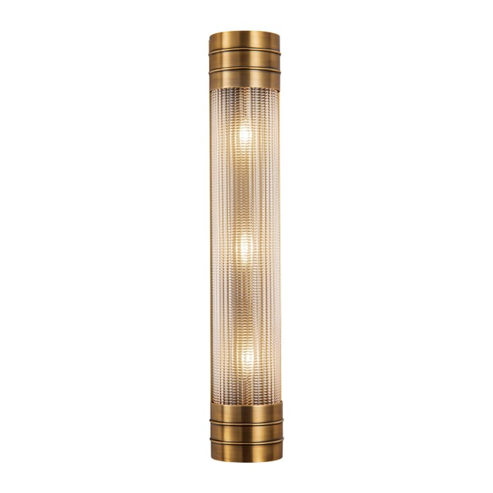 Willard 3-Light Bathroom Vanity Light in Vintage Brass with Clear Prismatic Glass Willard 3-Light Bathroom Vanity Light in Vintage Brass with Clear Prismatic Glass