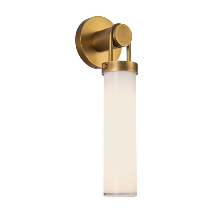 Wynwood 1-Light Wall Sconce in Vintage Brass with Glossy Opal Glass Wynwood 1-Light Wall Sconce in Vintage Brass with Glossy Opal Glass