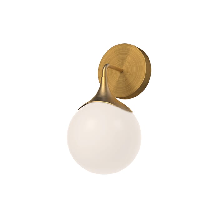 Nouveau 1-Light Bathroom Vanity Light in Aged Gold with Opal Glass Nouveau 1-Light Bathroom Vanity Light in Aged Gold with Opal Glass
