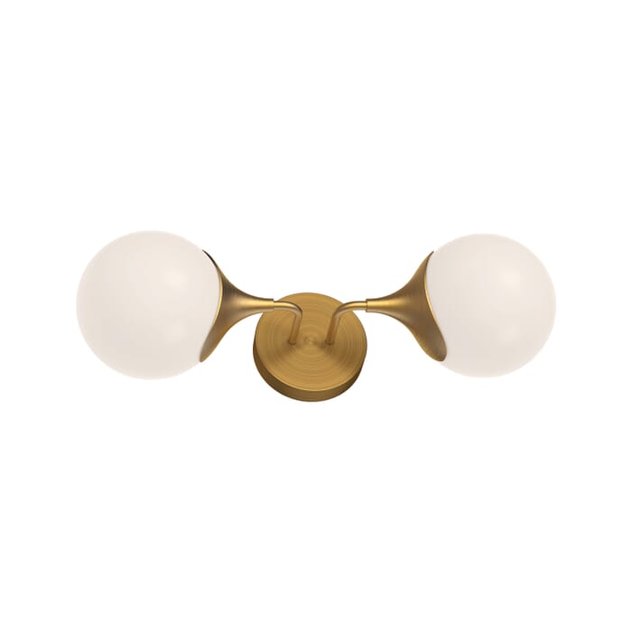 Nouveau 2-Light Bathroom Vanity Light in Aged Gold with Opal Glass Nouveau 2-Light Bathroom Vanity Light in Aged Gold with Opal Glass