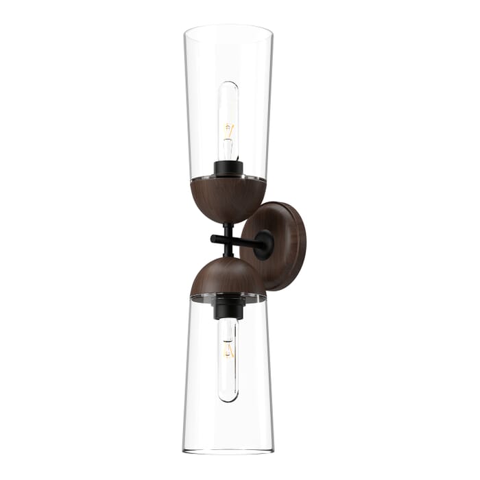 Emil 2-Light Bathroom Vanity Light in Matte Black with Walnut Emil 2-Light Bathroom Vanity Light in Matte Black with Walnut