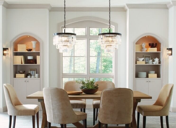 2 chandeliers in living room