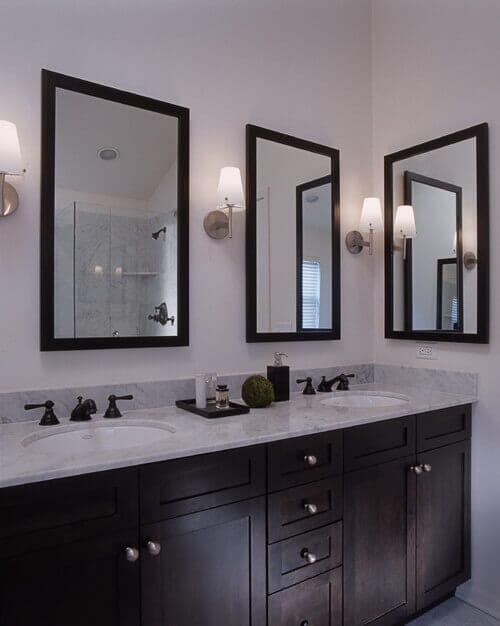 Feiss Lismore sconces help you get this look. Photo credit: Contemporary Bathroom by Los Angeles Interior Designers & Decorators MJ Lanphier