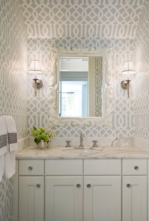 Classic style sconces like Hudson Valley Quincy beautify this powder room. Photo credit: Traditional Powder Room by Seattle Furniture & Accessories GR Home/Graciela Rutkowski Interiors