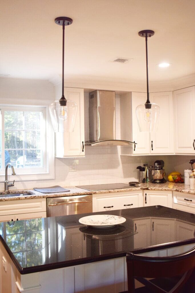 The Clean Eating Couple's renovated kitchen features Savoy House Octave pendants - Kitchen Renovation Collaboration with The Clean Eating Couple - LightsOnline Blog