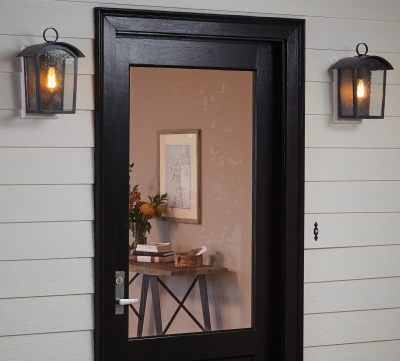 Black outdoor lights with a nickel door handle - LightsOnline Blog