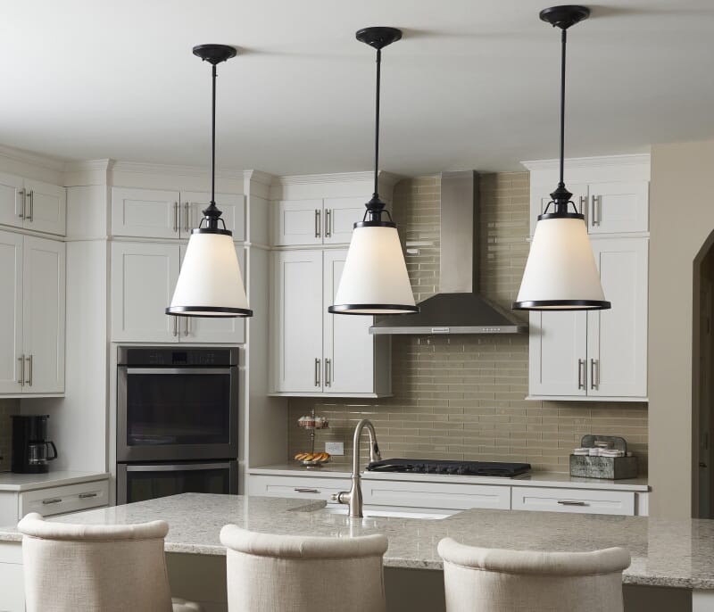 Mixed Metals Lighting - Bronze pendants and nickel faucet - LightsOnline Blog