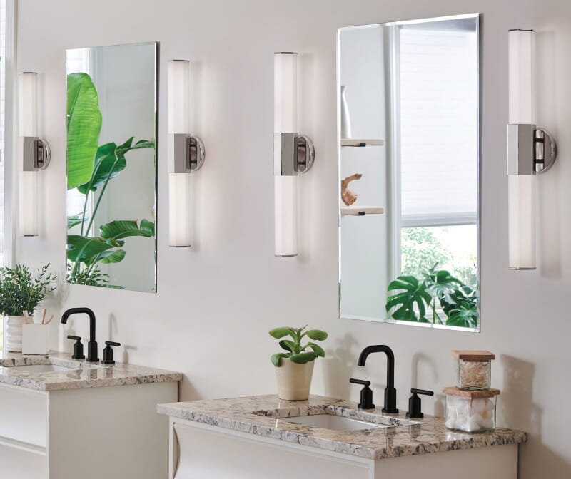 Mixed Metals Lighting - Polished nickel lights with black faucets - LightsOnline Blog